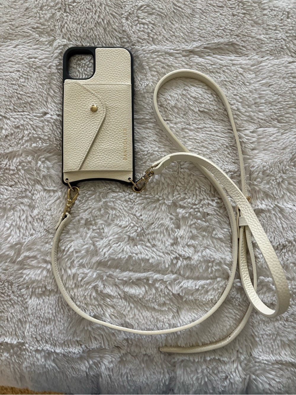 Bandolier Cream Leather Crossbody Phone Case with Card Pocket
